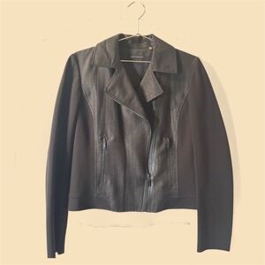 Elie Tahari Women's Black  Moto Jacket Edgy Asymmetrical Zip Medium